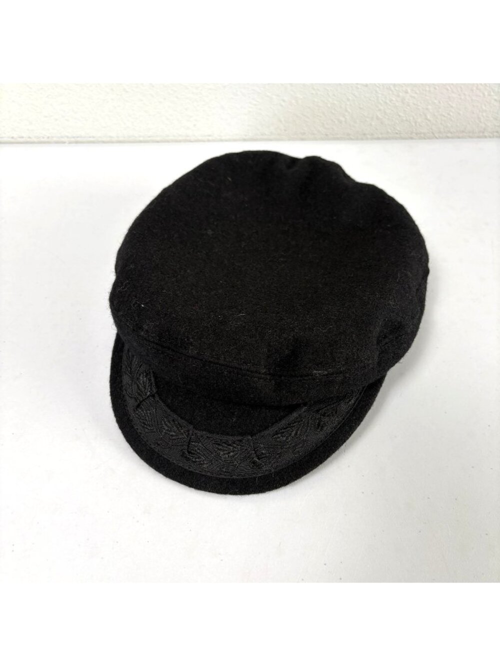 Greek Fishermans Cap Size 7 1/4 Black Wool Nylon Greece Red Lining Newsboy Cap